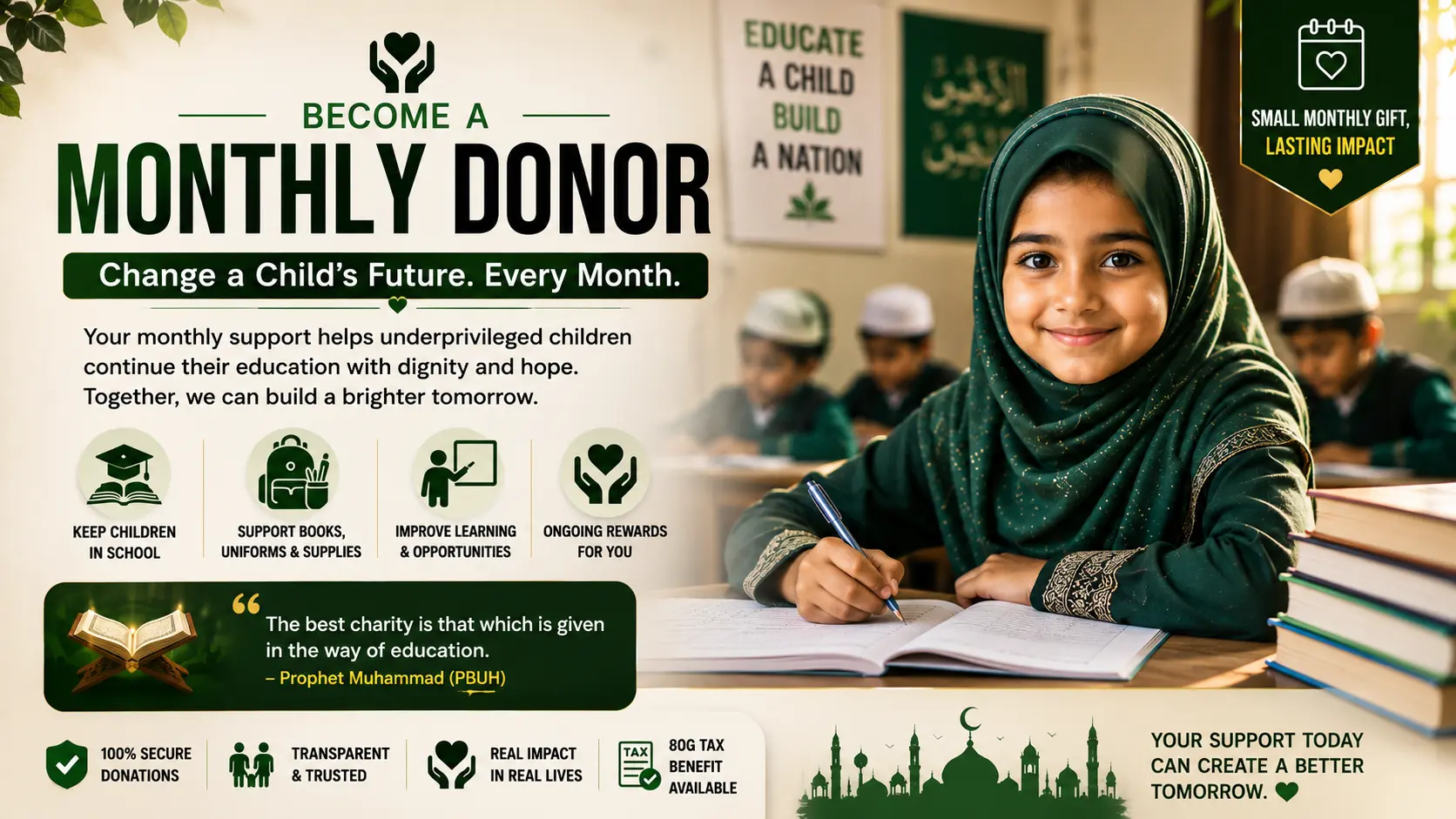 Give Sadaqah. Sponsor a Child's Education.